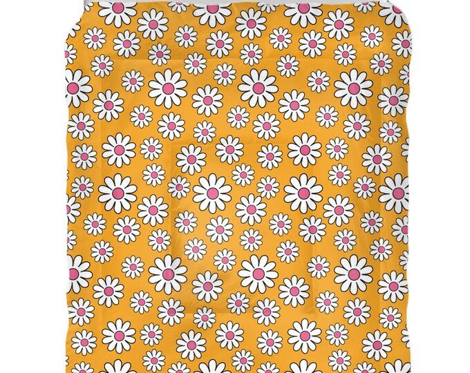 Floral Retro Daisy Comforters, Rust Boho Comforter, Custom Designed Comforter, gift for college student