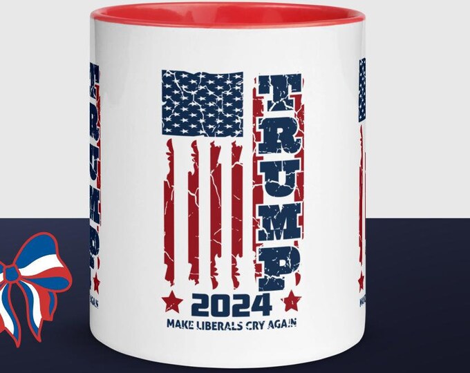 Trump 2024 pattern on Mug with Color Inside, Trump Patriotic Mug, Trump July 4th Mug