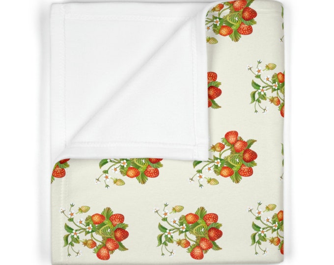 Vintage Strawberry Baby Blanket - Soft and Cozy 100% Polyester,  Fleece Vintage Strawberry,  Nursery Blanket , and  Berry Theme for Baby