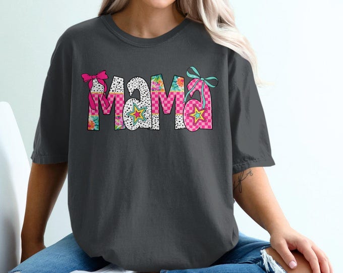 Trendy Mama T-shirt, Graphic Logo Tee for Moms, Perfect Gift for Mothers, Cute and Stylish, Colorful Floral Design, Casual Comfort Colors