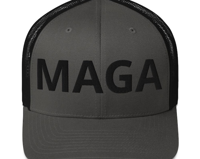 Black MAGA Trucker Hat Make America Great Again Trump Elon Musk Hat Embroidered USA Never Surrender Dark MAGA Hat Black Embroidery