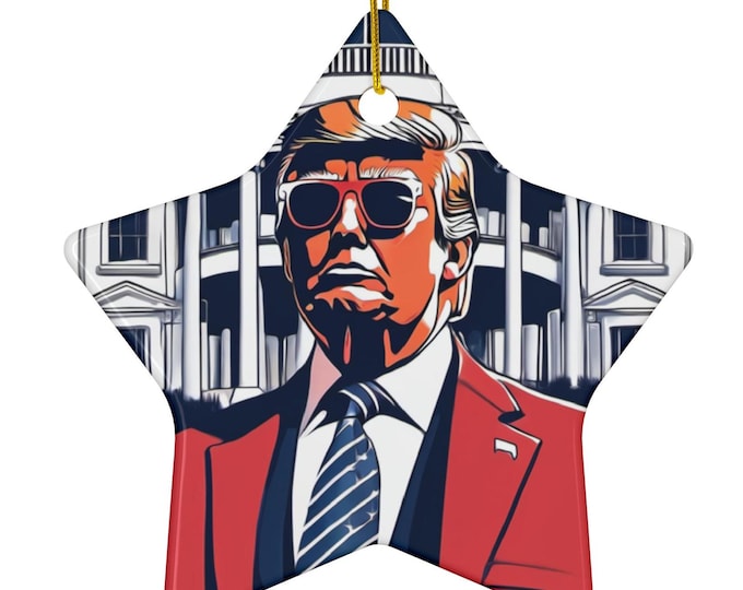 Trump Ceramic Ornament, Trump 2024 Red Suit White House Keepsake, Gift for Republican, Political Christmas Decor, Patriotic Holiday Ornament