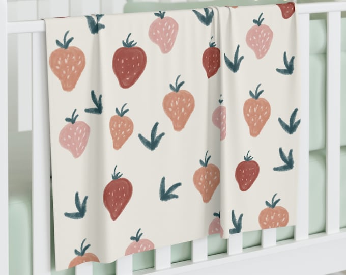 Boho Strawberry Muted Colors Swaddle Blanket, Newborn Swaddle, Blanket for Baby