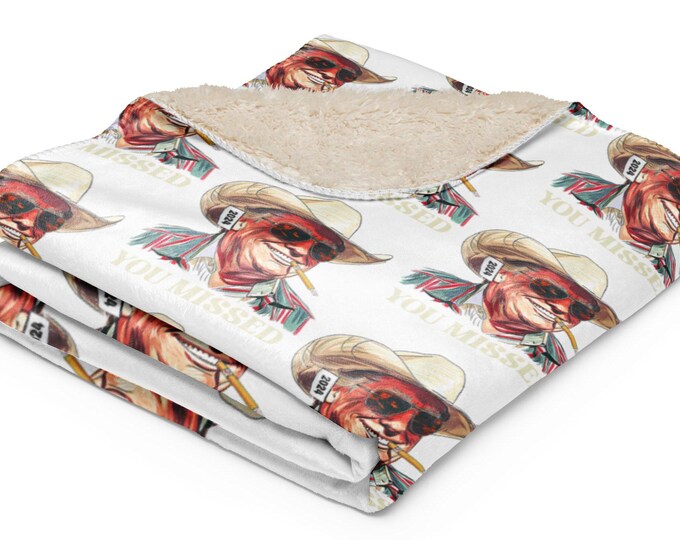 Funny Vintage Trump with Cigar Sherpa Blanket | Trump 2024 Ultra-Soft Cozy Blanket | MAGA Election 2024 Plush Throw