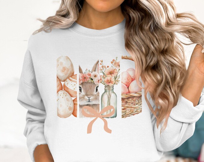 Easter Bunny Floral Graphic T-Shirt, Cute Spring Bunny Shirt, Easter Egg Basket Tee, Rabbit and Flowers Graphic Tee