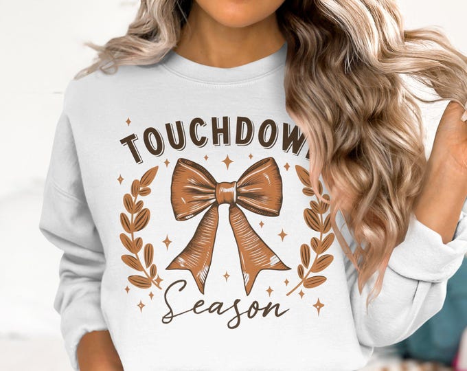 Coquette Football Bows Touchdown Season Sweatshirt, Football Bow Apparel, Touchdown Season Football Bow Hoodie, Game Day Apparel