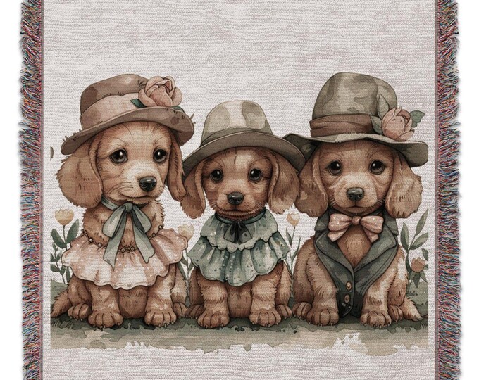 Cute Dachshund Puppy Woven Blanket for Dog Lovers, Custom Dachshund Woven Blanket, Dachshund Tapestry Woven Wall Decor, Gift for Dog Lovers