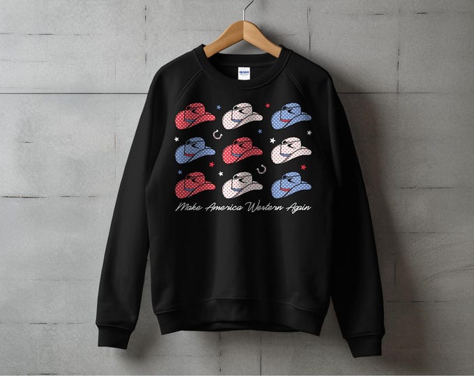 Patriotic Cowboy Hat Sweatshirt: Coquette Western Crewneck Pullover