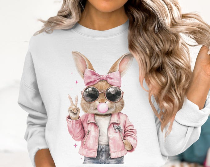 Cute Coquette Bunny Sweatshirts and Tees, Easter Rabbit T-Shirt, , Comfort Colors Bunny Bubblegum Shirt, Peace Sign Bunny