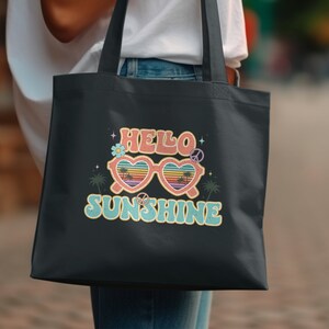 Retro Hello Sunshine-draagtas, schattige hartzonnebriltas, vintage zomertas, trendy zomerdraagtas strand zonsondergang, leuke zomertas, leuk cadeau voor iedereen