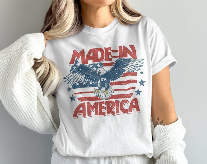 Patriotic Eagle Graphic Tee, Made in America Shirt, 1776 USA Flag T-shirt, Vintage Americana Top, Independence Day Clothing