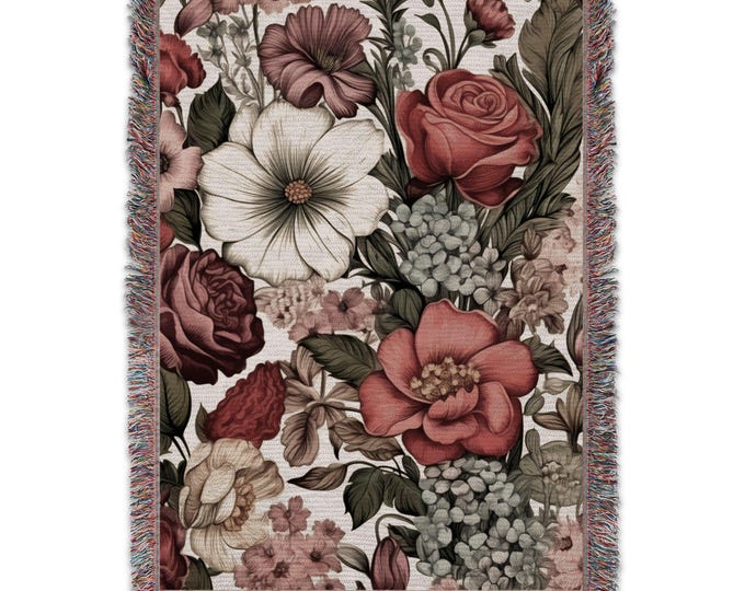 Floral Garden Blanket, Flower Print Throw Blanket, Colorful Floral Quilt, Cozy Soft Floral Coverlet, Floral Bedding Decor