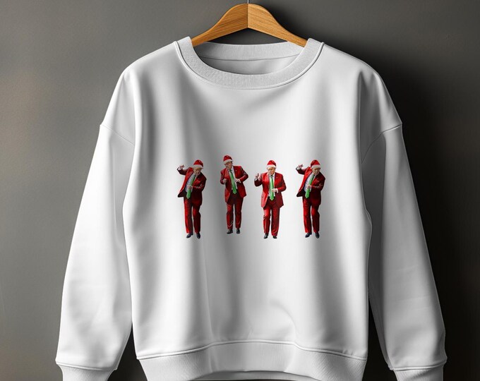 Viral Trump Dancing Red Suit Cmas Unisex Sweatshirt, Funny Trump dance Sweatshirt, Holiday Party Sweatshirt, Trendy Trump Holiday Apparel