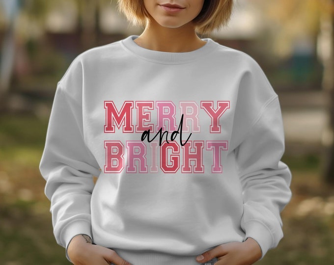 Retro Merry and Bright Christmas Unisex Crewneck Sweatshirt - Vintage Santa Holiday Apparel, Vintage Holiday Tees, Matching Family Shirts