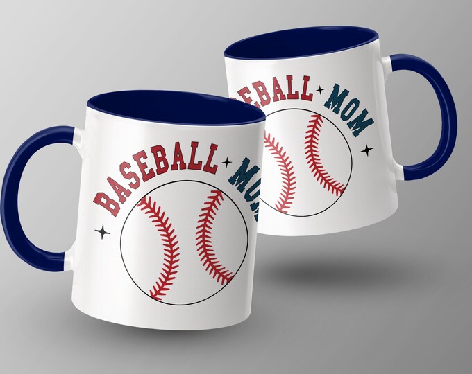Baseball Mom Coffee Mug, Sports Theme Mug for Moms, Red Stitching Gift Idea