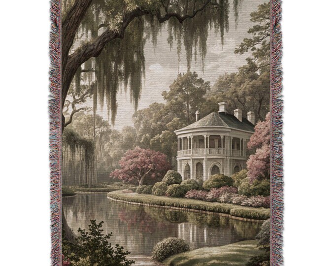Cypress Garden Woven Blankets, Southern Garden Blankets, Lush Landscape Blankets, Floral Reflective Blankets, Comfortable Home Decor
