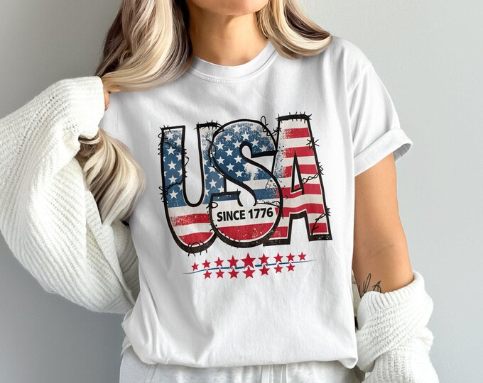 USA Since 1776 Patriotic T Shirt, American Flag Design Tee, 4th of July Independence Day Shirt, Vintage USA Stars Stripes Shirt
