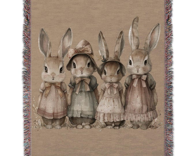 Cute Bunny Family Blanket, Cozy Animal Print Throw, Soft and Comfortable, Perfect for All Ages, Adorable Home Decor Gift