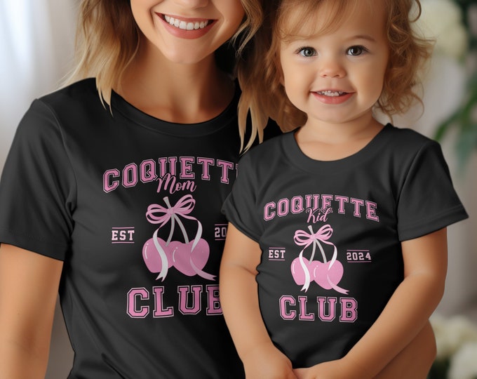 Mom and Me Coquette Club T-Shirt, Mama and Mini Matching Shirts, Pink Bow, Est 2024, Gift for Mothers