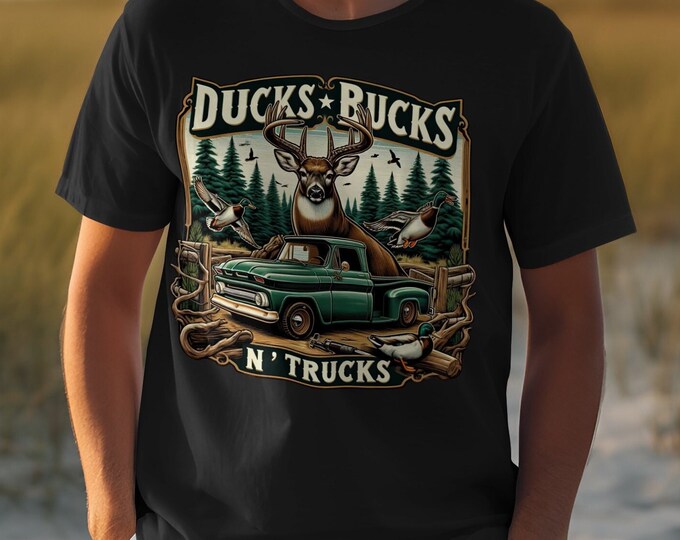 Ducks Bucks and Trucks T-Shirt, Hunting T-Shirt, Outdoor Adventure Tee, Nature Lover Shirt, Wildlife Graphic Tee, Country Outfit Shirt