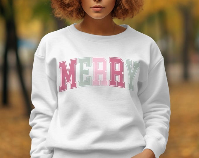 Merry Sweatshirt, Cute Holiday Sweatshirt, Vintage Christmas Sweatshirt, Womens Graphic Tee, Cozy Winter Sweatshirt, Festive Apparel