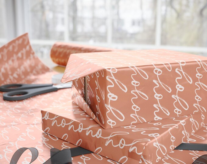 Vintage Rust Ho Ho Ho Custom Wrapping Paper: {Gift Wrap, Birthday, Holiday, Christmas} Vintage Gift Wrap, Sage Green & Brown Holiday Paper