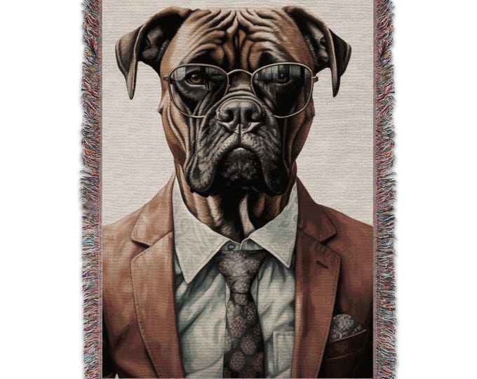 Funny Dog Blanket, Boxer Dog in Suit, Unique Home Decor, Cozy and Warm Throw, Animal Print Blanket, Gift for Dog Lovers, Stylish Design