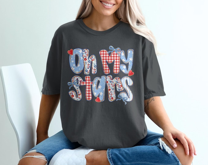 Oh My Stars Patriotic T Shirt, Fourth of July Graphic Tee, USA Independence Day Top, Retro Americana Shirt, Summer Holiday T-Shirt