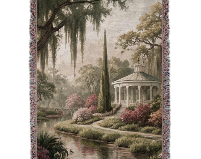 Botanical Garden Blankets, Serene Landscape Throw Blanket, Peaceful River View Blanket, Nature Inspired Blanket, Cottagecore Home Decor