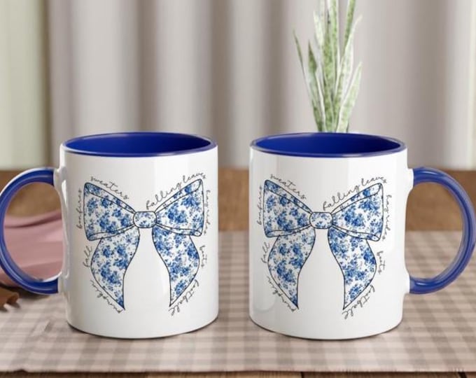 Coquette Floral Fall Bow Mug | Glossy White Ceramic Coffee Mug | Dishwasher & Microwave Safe