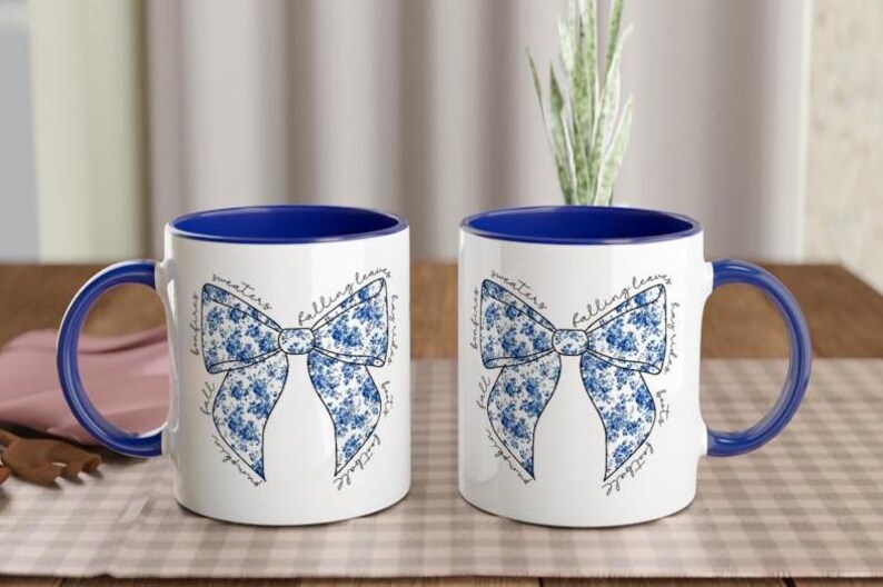 Coquette Floral Fall Bow Mug Glossy White Ceramic Coffee Mug Dishwasher