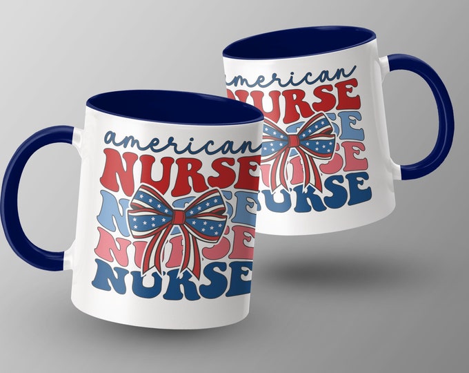American Nurse Mug, Patriotic Red White Blue, Nurse Appreciation Coffee Cup, Nursing Graduation Gift, Healthcare Worker Support