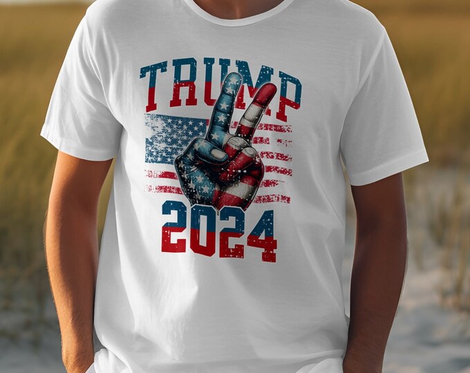 Trump 2024 T-Shirt, American Flag Peace Sign Shirt, Presidential Election Tee, Patriotic Graphic Top, Campaign Support Tee