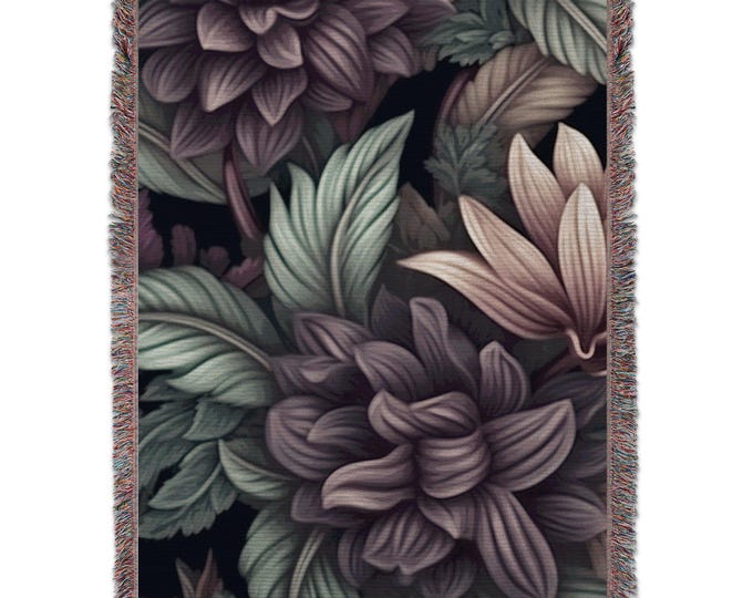 Floral Blanket, Botanical Print, Colorful Flowers, Purple Teal Blanket, Soft Blanket, Botanical Blanket, Decorative Blanket, Cozy Blanket