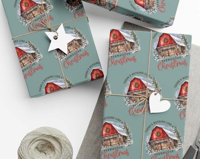 Farmhouse Christmas Gift Wrap Papers, Custom Farmhouse Christmas Wrapping Paper, Unique Christmas Paper