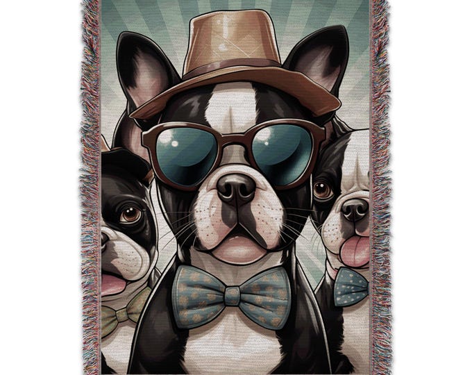 Cute Playful Boston Terrier Dogs Blanket, Dog Lover Gift, Cozy Fleece Throw, Pet Portrait Decor, Fun Animal Print Bedding