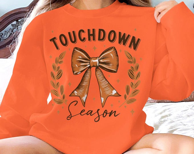 Coquette Football Bows Touchdown Season Sweatshirt, Football Bow Apparel, Touchdown Season Football Bow Hoodie, Game Day Apparel