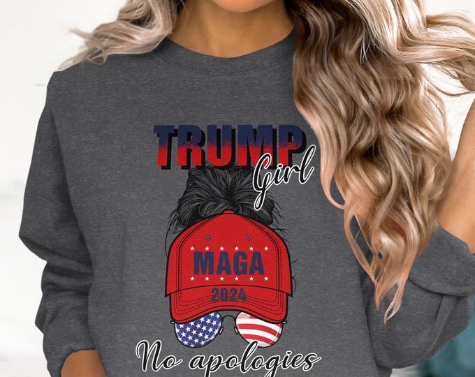 Trump Girl T-Shirt, Maga 2024 No Apologies Tee, Trump Rally Apparel, Gift for Republican, Patriotic Trump Supporter Shirt