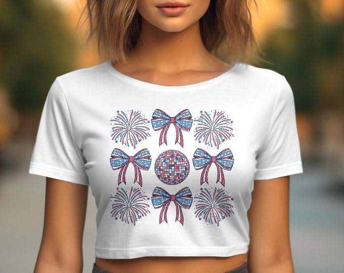 Patriotic Fireworks and Bows T-Shirt, Red White and Blue, Independence Day Celebration Top
