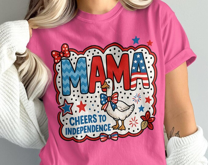 Mama Duck 4th of July T-Shirt, Patriotic Goose Shirt, Cheers to Independence Tee, USA Flag Shirt, Mom Gift, Fourth of July TShirt