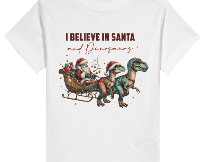 Kids I Believe in Santa and Dinosaurs Hoodie, Funny Christmas Matching Shirts, Funny Dinosaurs and Santa  Shirt, Family Matching Holiday Tee