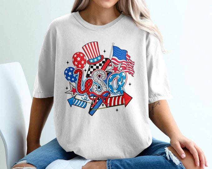 Patriotic USA T-Shirt, 4th of July Shirt, American Flag Tee, Independence Day Top, Stars and Stripes, Red White Blue Graphic Tee, Casual
