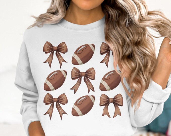 Coquette Football Bow Game Day Sweatshirt, Preppy Sports Fan Apparel, Football  and Bows in Various School and Team Colors, Football Gifts