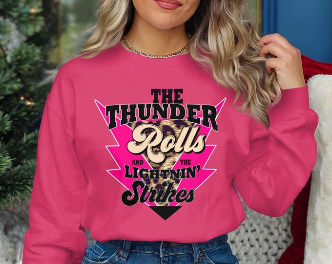 The Thunder Rolls Lightnin Strikes Graphic Sweatshirt, Trendy Vintage Music Lovers Sweatshirt, Unisex Casual Crewneck Pullover