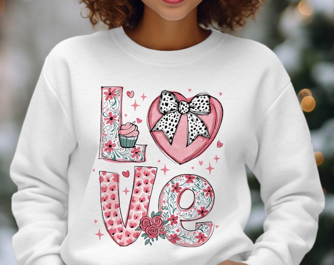 Coquette Love Themed Sweatshirt, Cute Floral and Heart Design, Perfect Gift for Loved Ones, Cozy and Stylish, Ideal for All Seasons