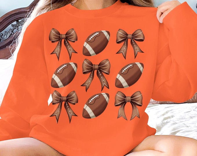 Coquette Football Bow Game Day Sweatshirt, Preppy Sports Fan Apparel, Football  and Bows in Various School and Team Colors, Football Gifts