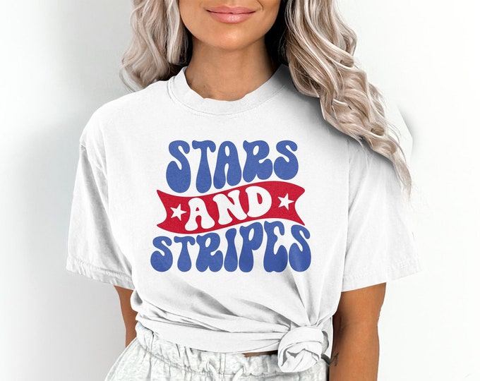 Retro Stars and Stripes July 4th Sweatshirt, Cute Sweatshirt for 4th of July, Patriotic Sweatshirt Comfort Colors