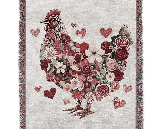 Colorful Floral Chicken Blanket, Cozy Farmhouse Decor Blanket, Vibrant Chicken Throw, Unique Floral Chicken Bedding, Chicken Lover Gift