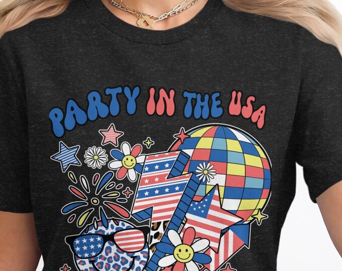 Fun Patriotic T-Shirt, Party in the USA Graphic Tee, Fourth of July Shirt, American Flag Themed T-Shirt, Summer Celebration Apparel