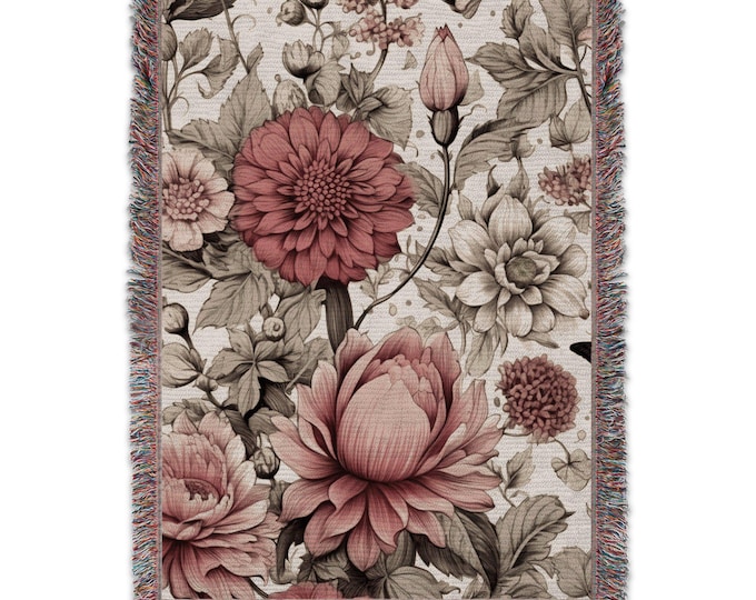 Floral Blanket with Pink and White Flowers, Cozy Floral Print Blanket, Soft Pink Floral Bedspread, Flower Garden Design Blanket